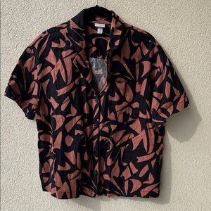 Clay & Black Camp Collar Button Up Linen Blend Shirt